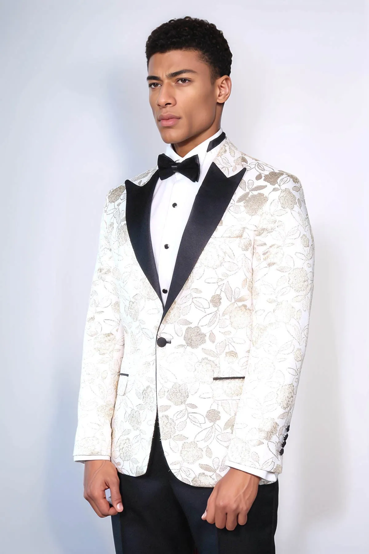 Floral Patterned White Men Prom Blazer - Wessi