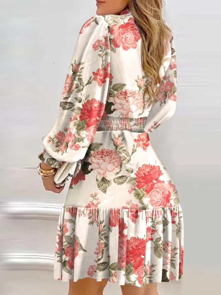 Floral Print Shirred Ruffle Dress