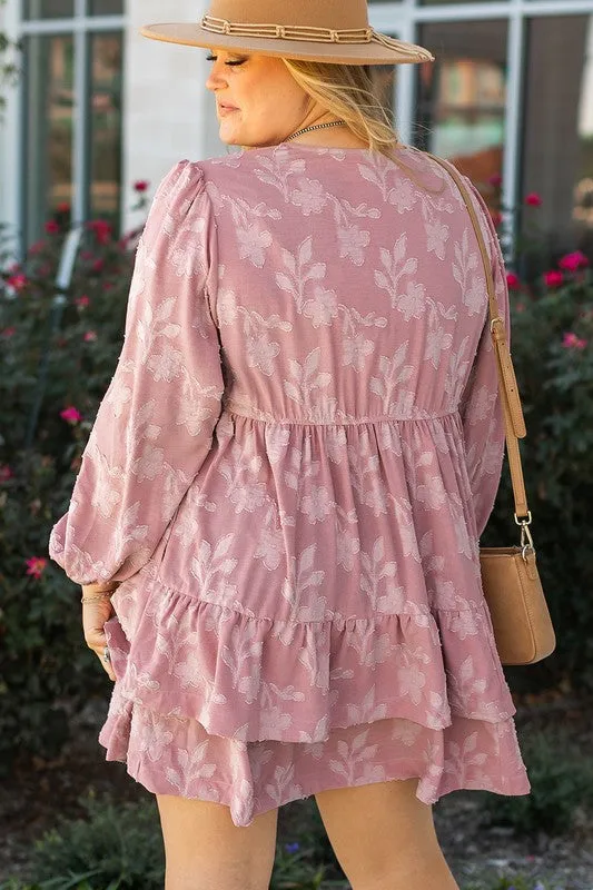 Floral V Neck Tiered Ruffled Plus Size Dress