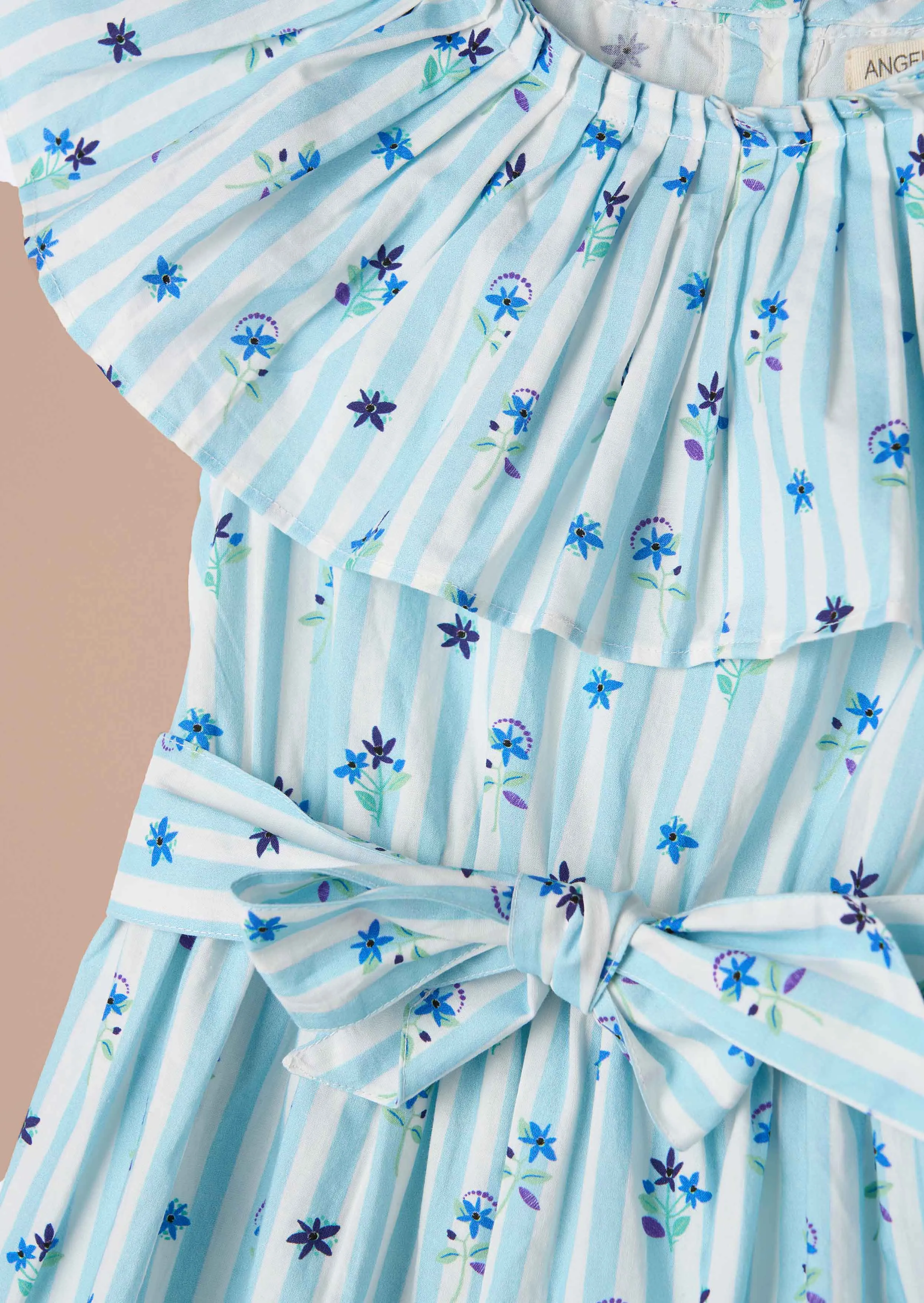 Flori Blue Pleated Collar Dress