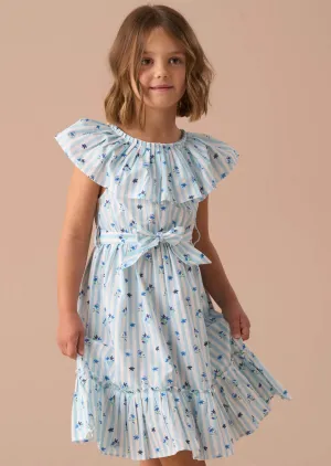 Flori Blue Pleated Collar Dress