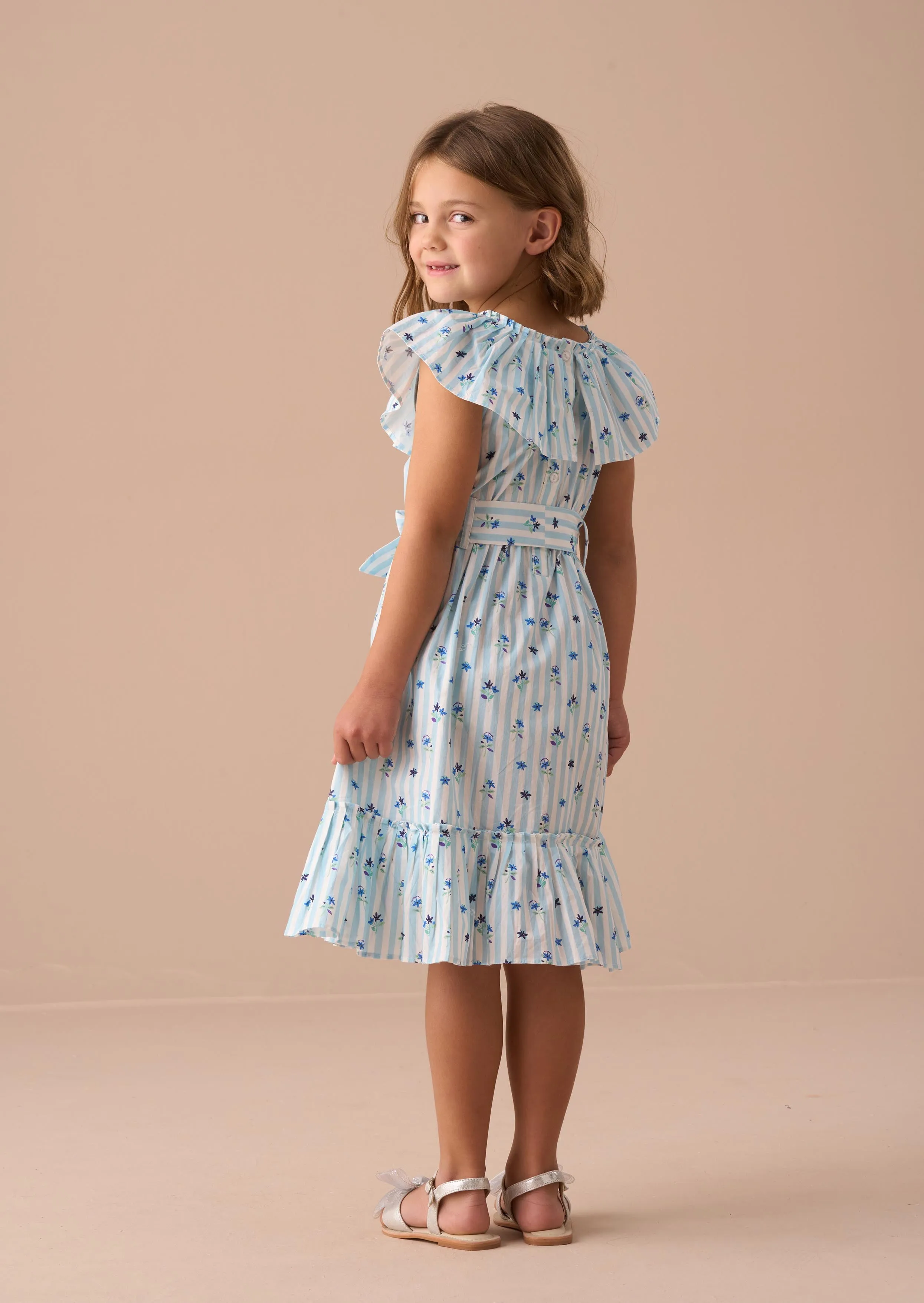 Flori Blue Pleated Collar Dress