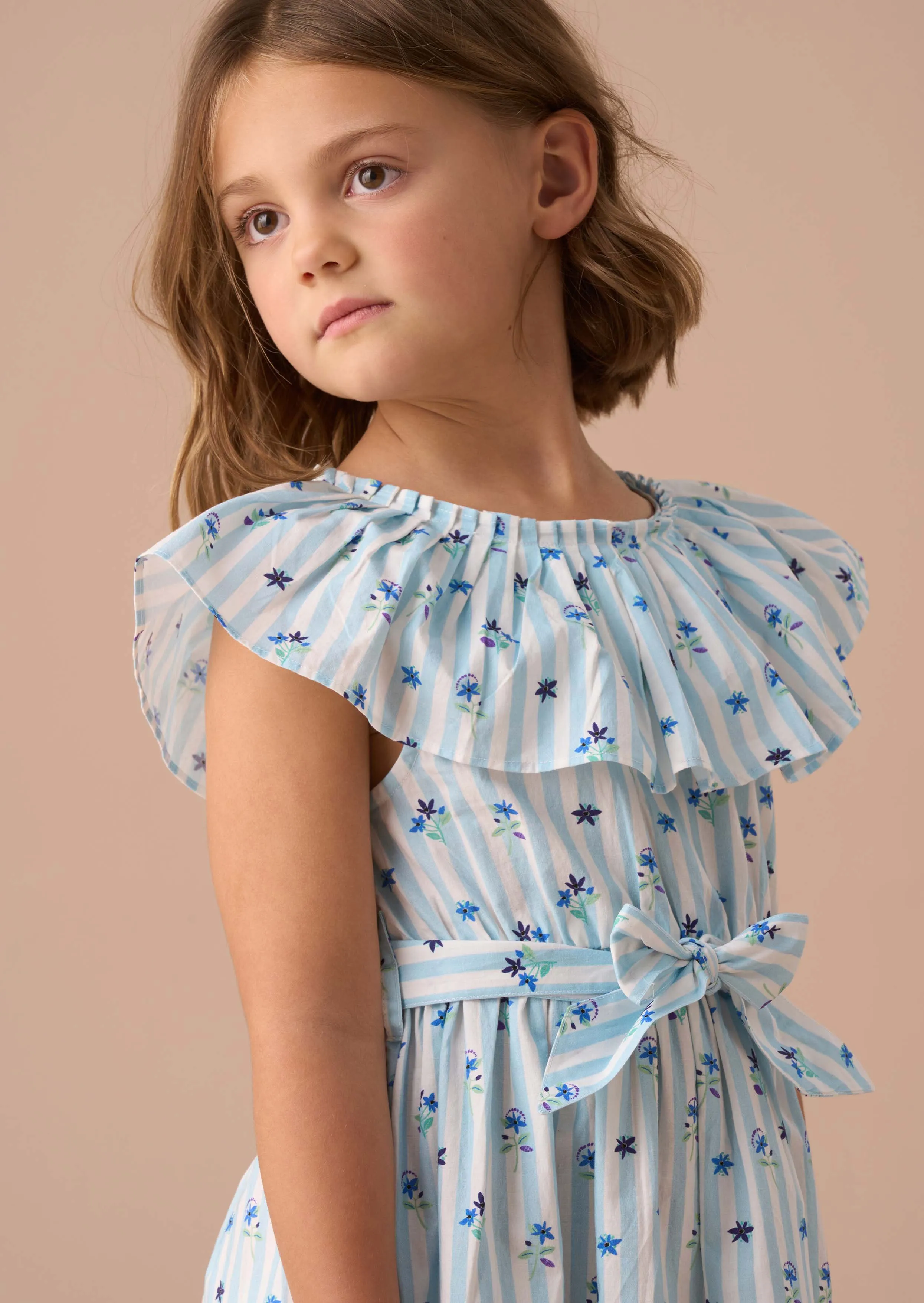 Flori Blue Pleated Collar Dress