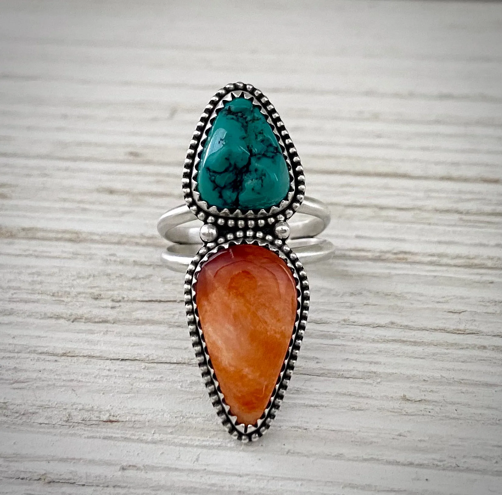 Fox Turquoise & Spiny Oyster Ring