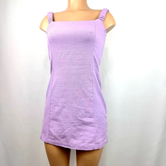 Free People Close To Heart Mini Dress Back Tie Linen/Cotton Boho Lilac Purple S