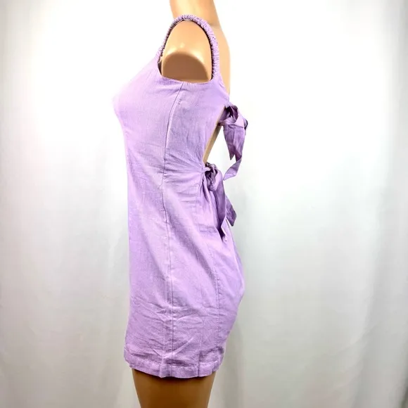 Free People Close To Heart Mini Dress Back Tie Linen/Cotton Boho Lilac Purple S