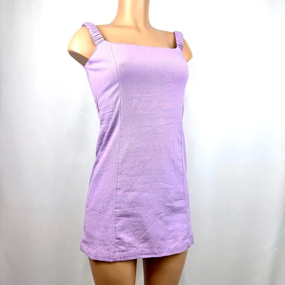 Free People Close To Heart Mini Dress Back Tie Linen/Cotton Boho Lilac Purple S