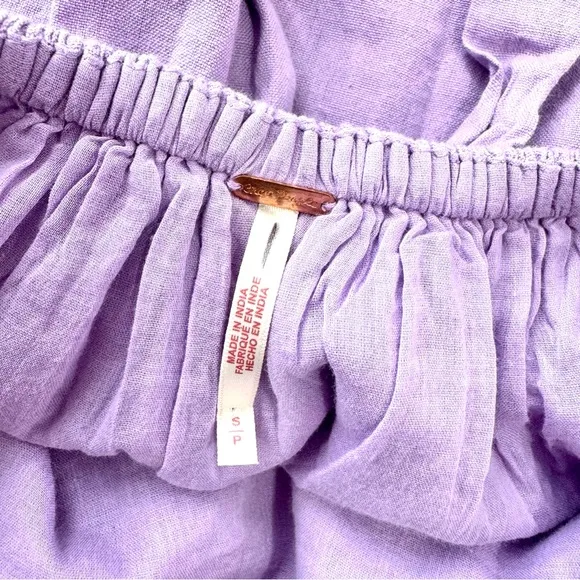 Free People Close To Heart Mini Dress Back Tie Linen/Cotton Boho Lilac Purple S