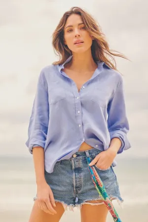 Girlfriend Linen Shirt Cornflower Blue