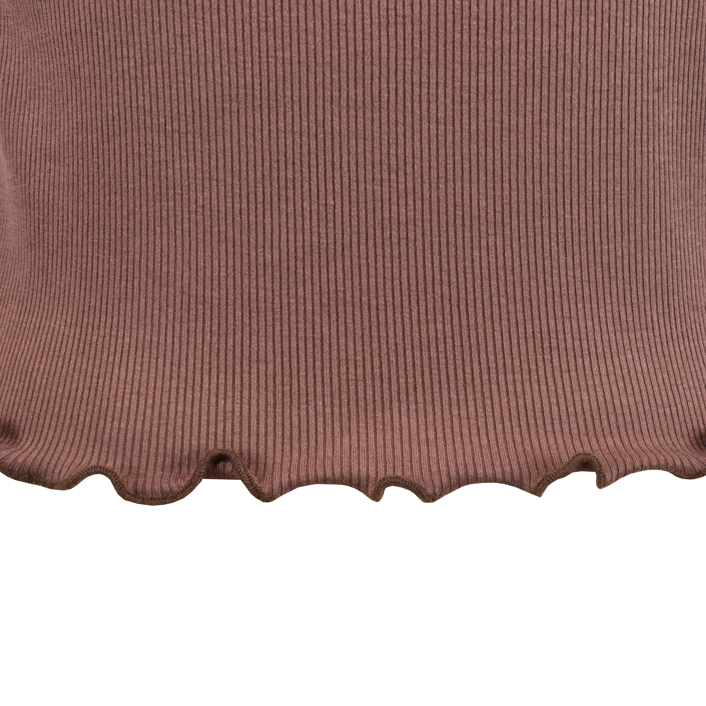 Girls T-shirt Crop Top Lettuce Trim Ribbed Knit Button Casual Size 4-10 Years