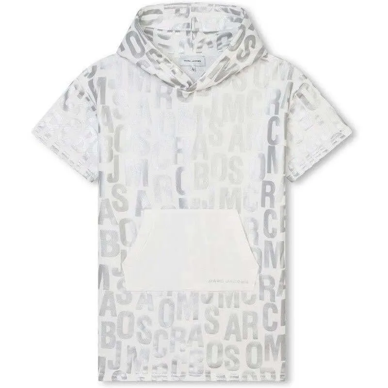 Girls White & Silver Hooded Dress