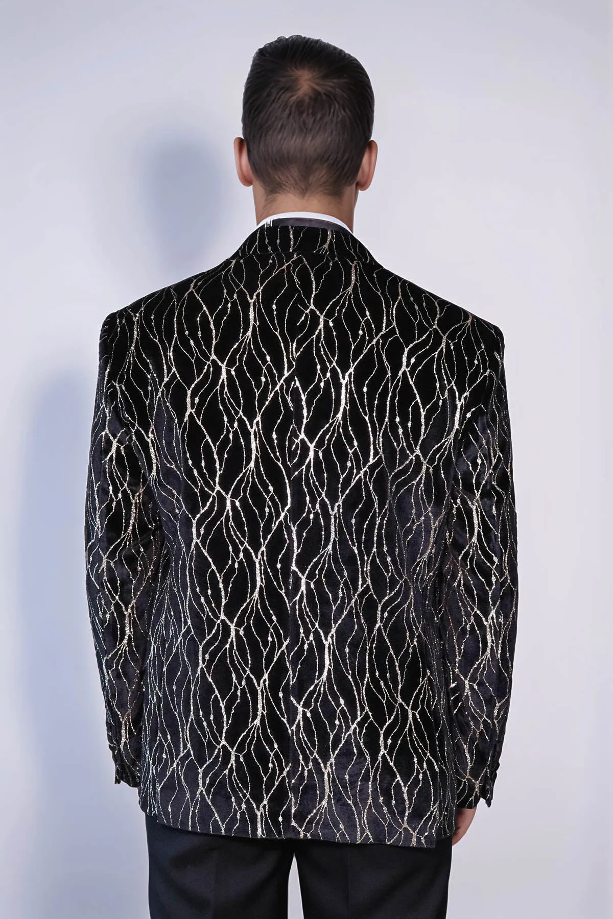 Gold Patterned Black Men Prom Blazer - Wessi