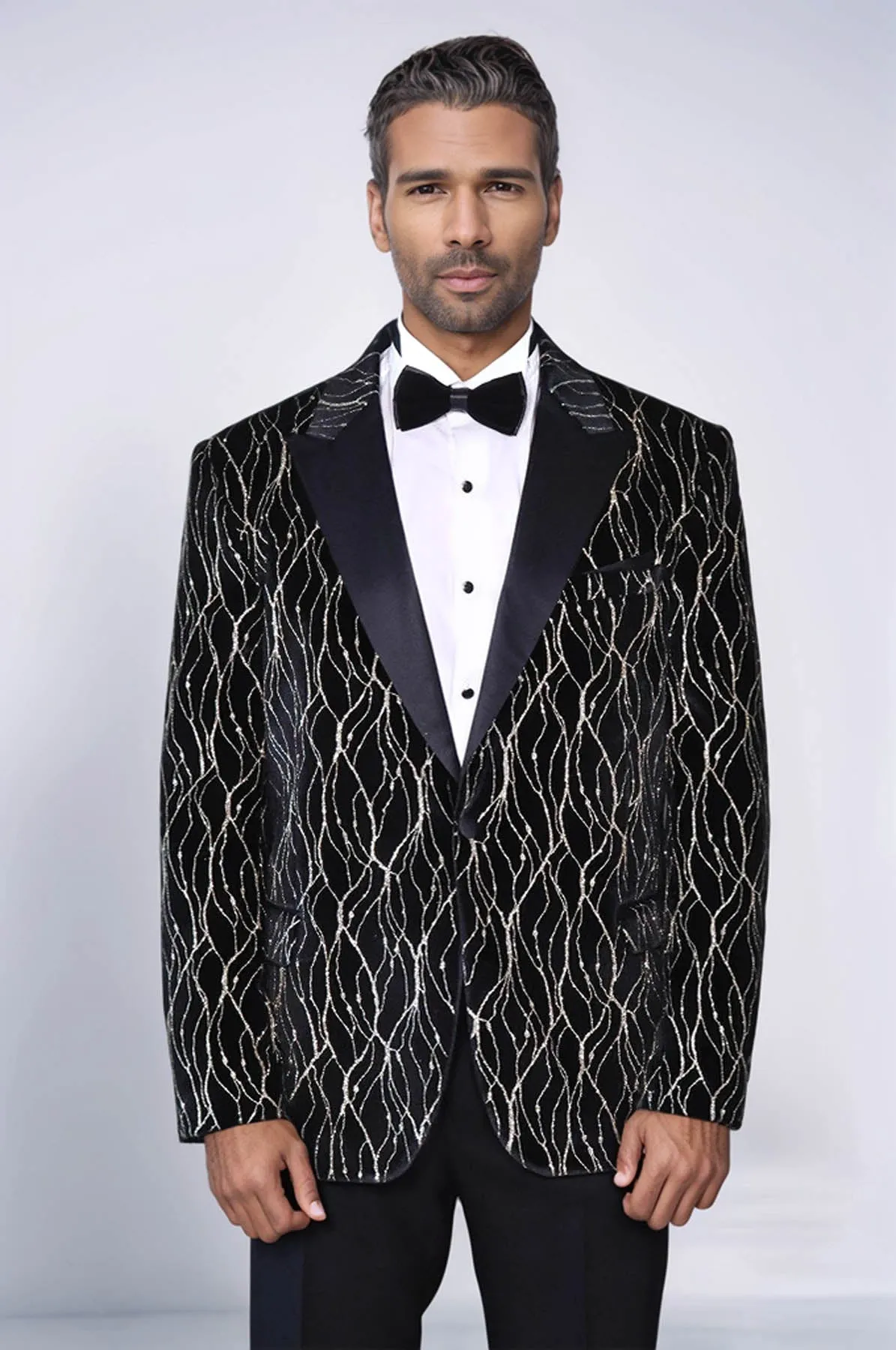 Gold Patterned Black Men Prom Blazer - Wessi