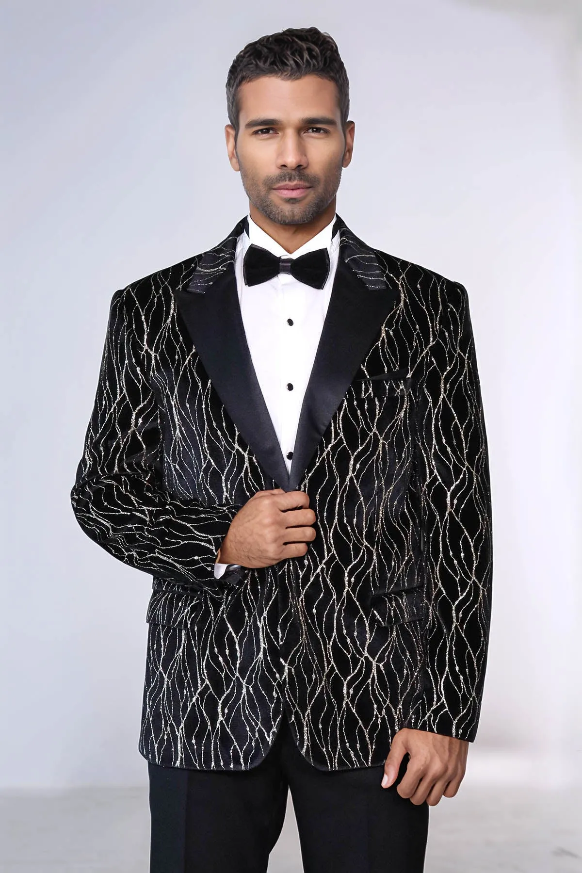 Gold Patterned Black Men Prom Blazer - Wessi