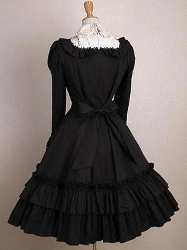 Gothic Lolita Dress OP Black Bows Ruffles Cotton Lolita One Piece Dress