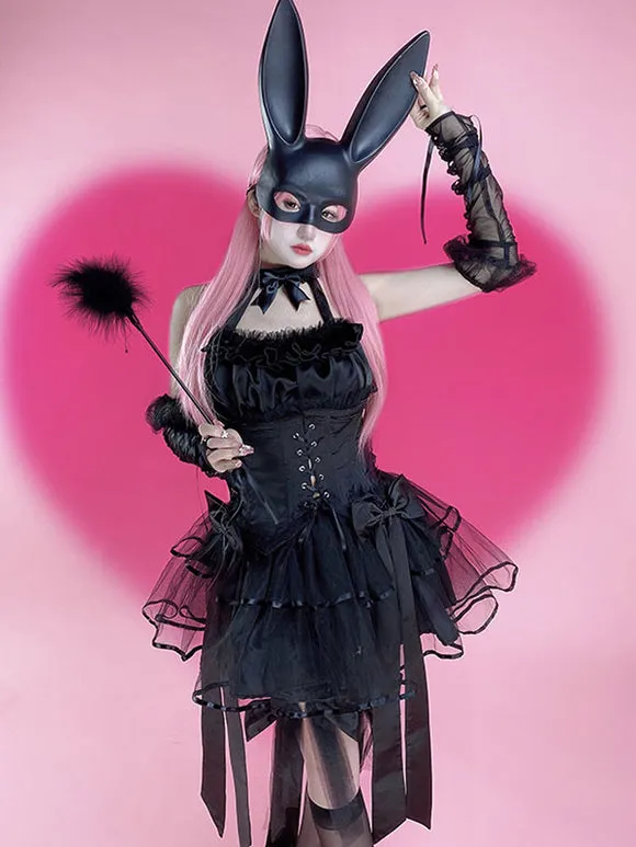 Gothic Lolita Dresses Lace Up Bows Black Black