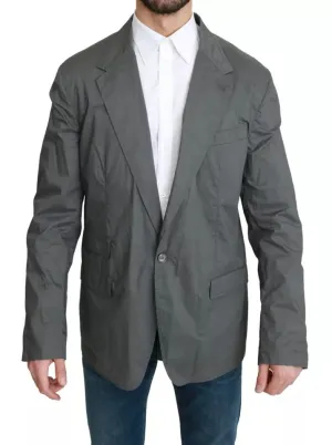 Gray Cotton Single Breasted Formal Blazer