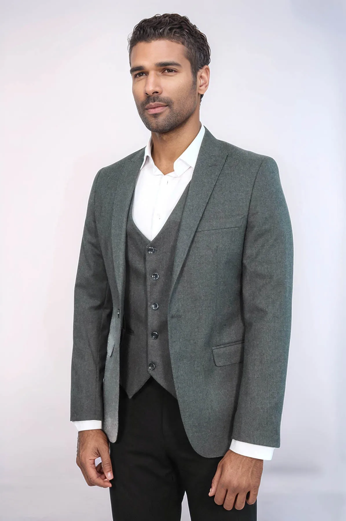 Grey Plain Blazer and Vest Set | Wessi