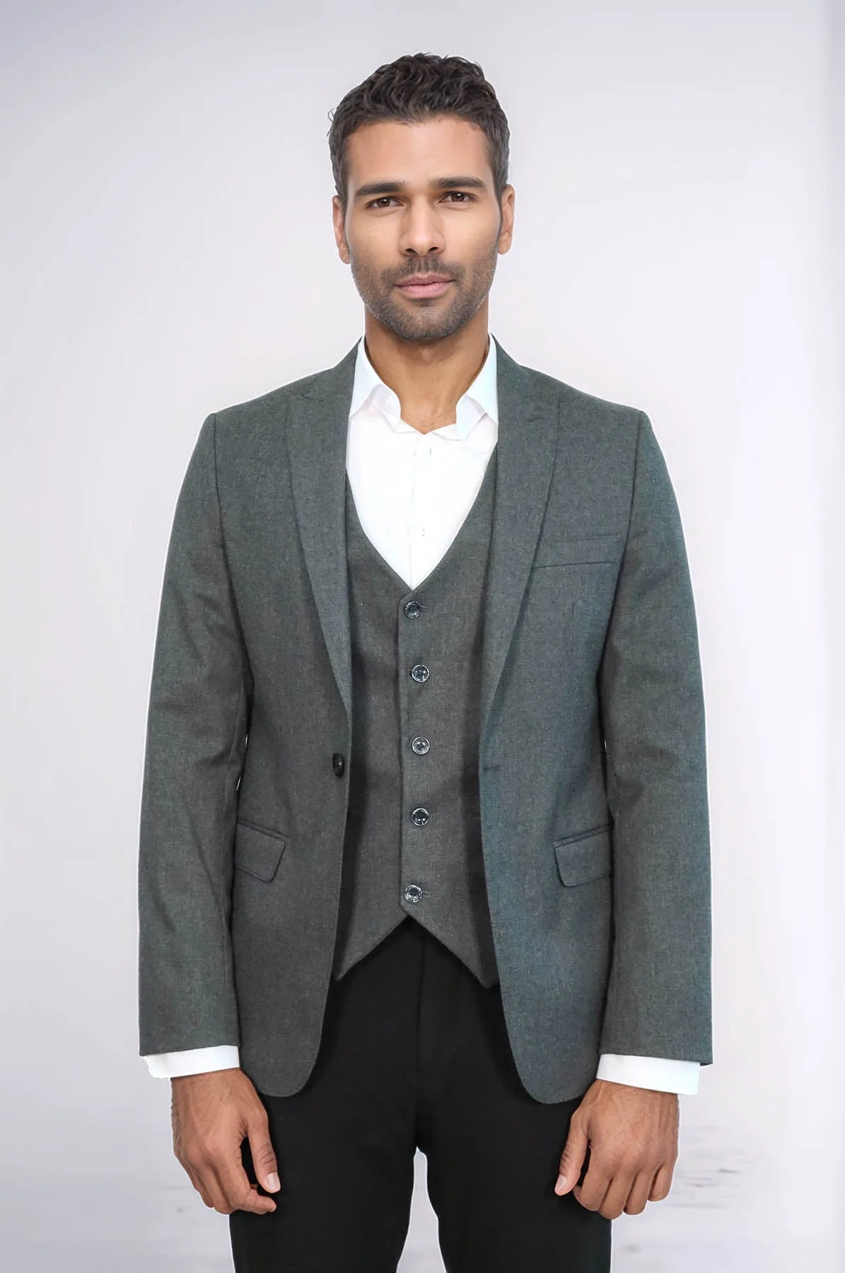 Grey Plain Blazer and Vest Set | Wessi