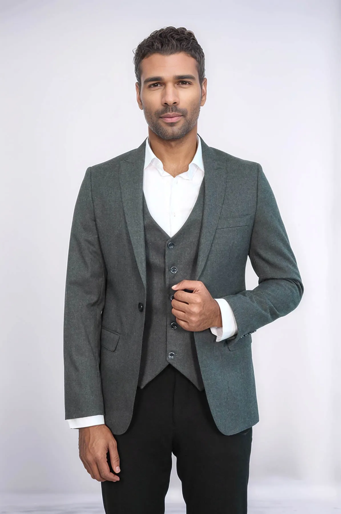 Grey Plain Blazer and Vest Set | Wessi