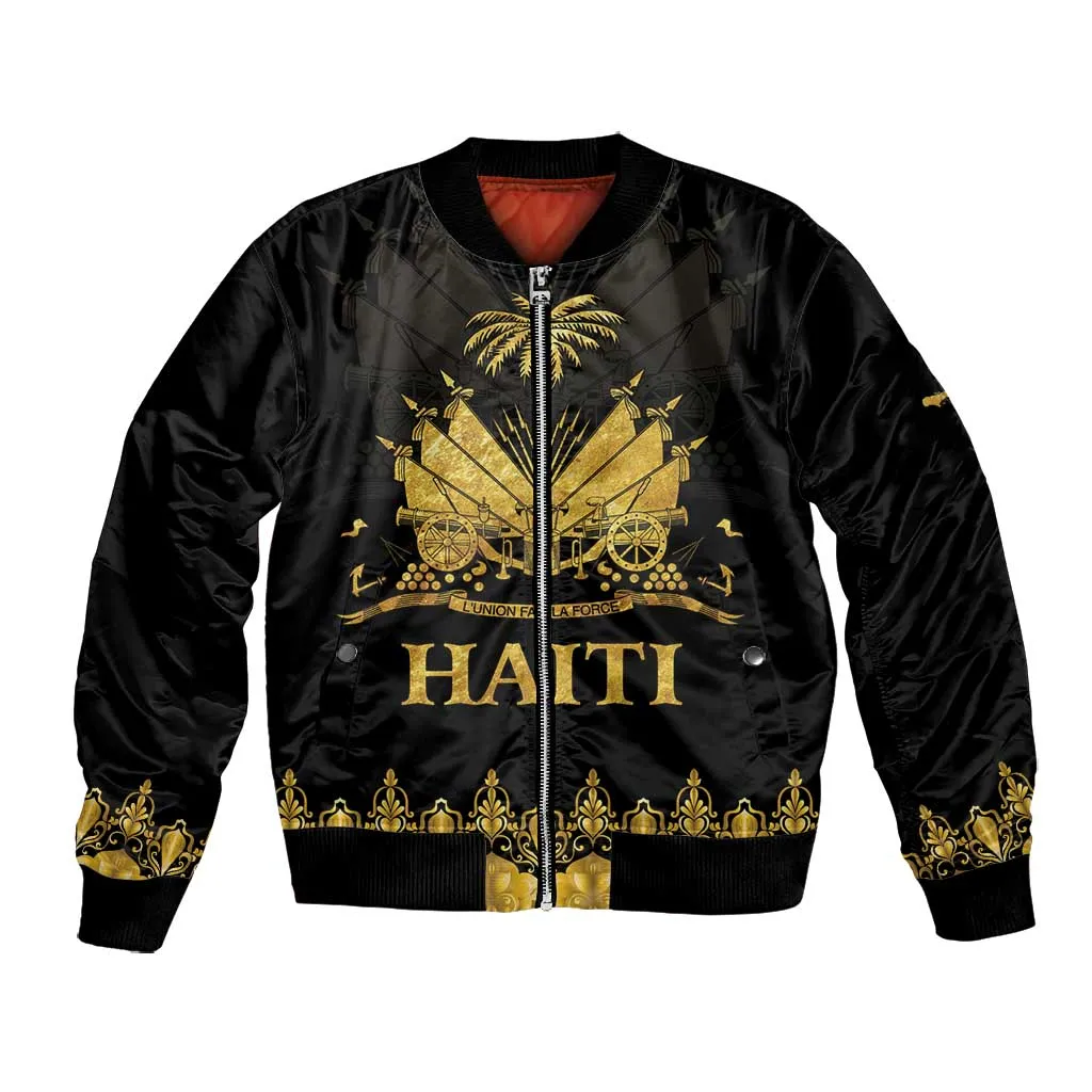 Haiti Neg Marron Bomber Jacket Lespwa pa anyen san aksyon - Gold LT01