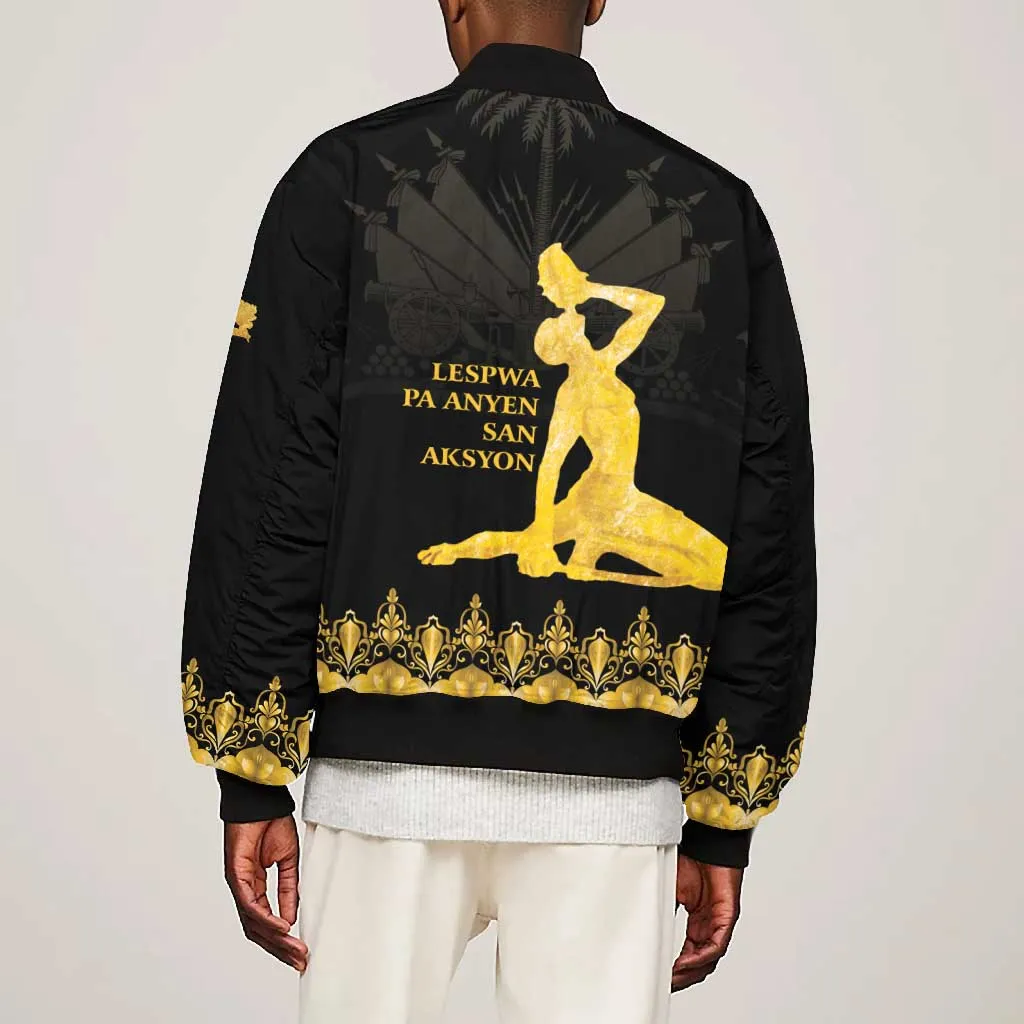 Haiti Neg Marron Bomber Jacket Lespwa pa anyen san aksyon - Gold LT01