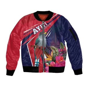 Haiti Personalized Sleeve Zip Bomber Jacket Hispaniolan Trogon Tropical Vibes LT7