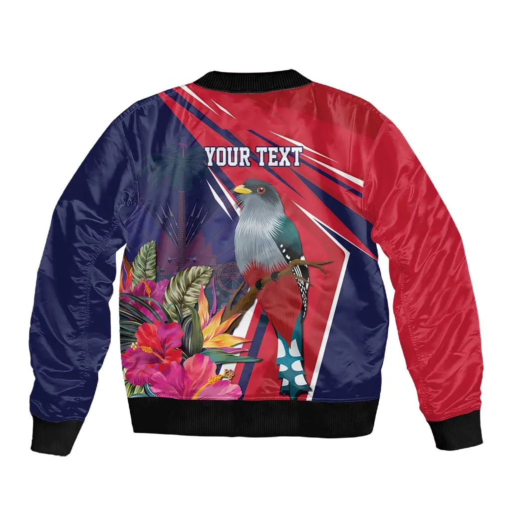 Haiti Personalized Sleeve Zip Bomber Jacket Hispaniolan Trogon Tropical Vibes LT7