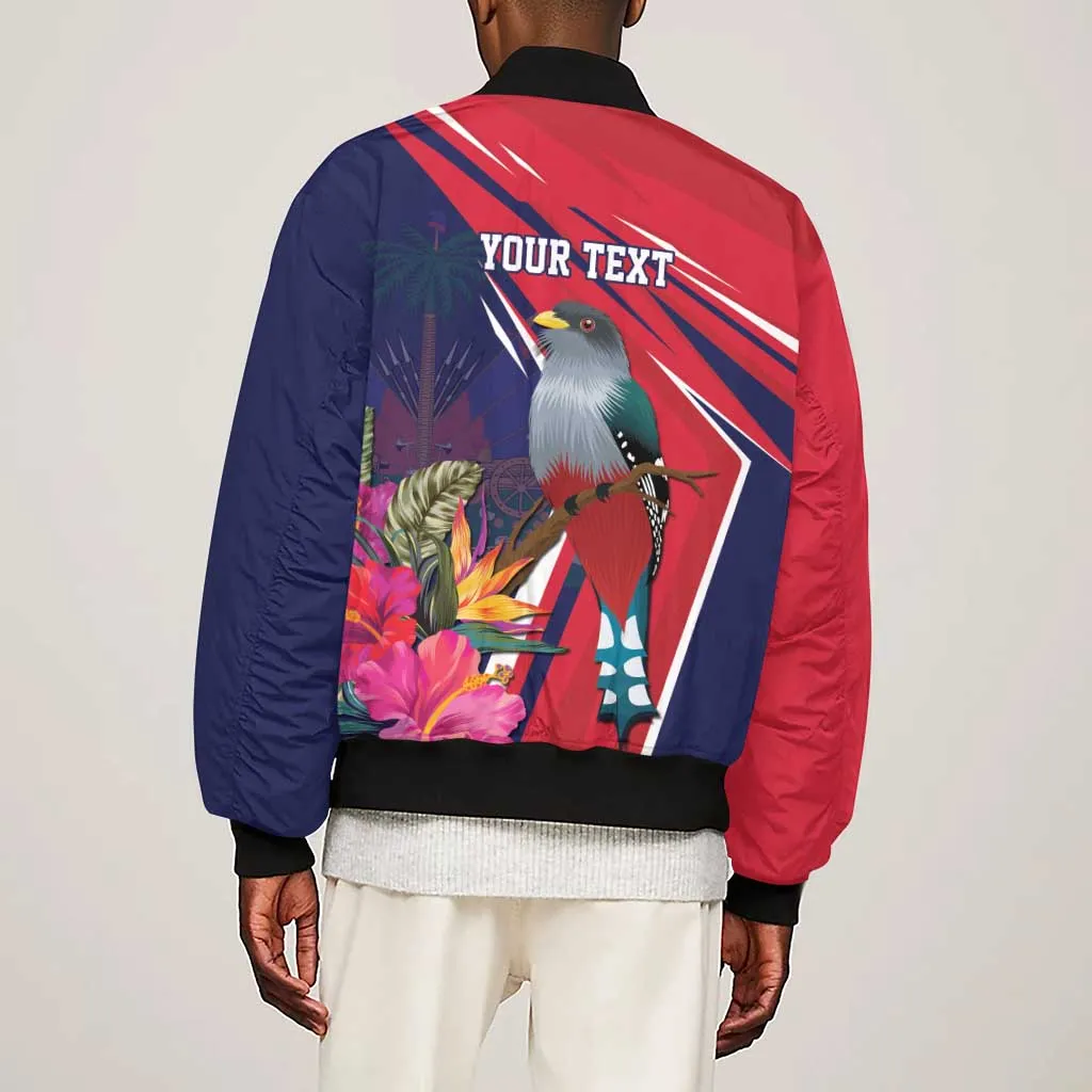 Haiti Personalized Sleeve Zip Bomber Jacket Hispaniolan Trogon Tropical Vibes LT7