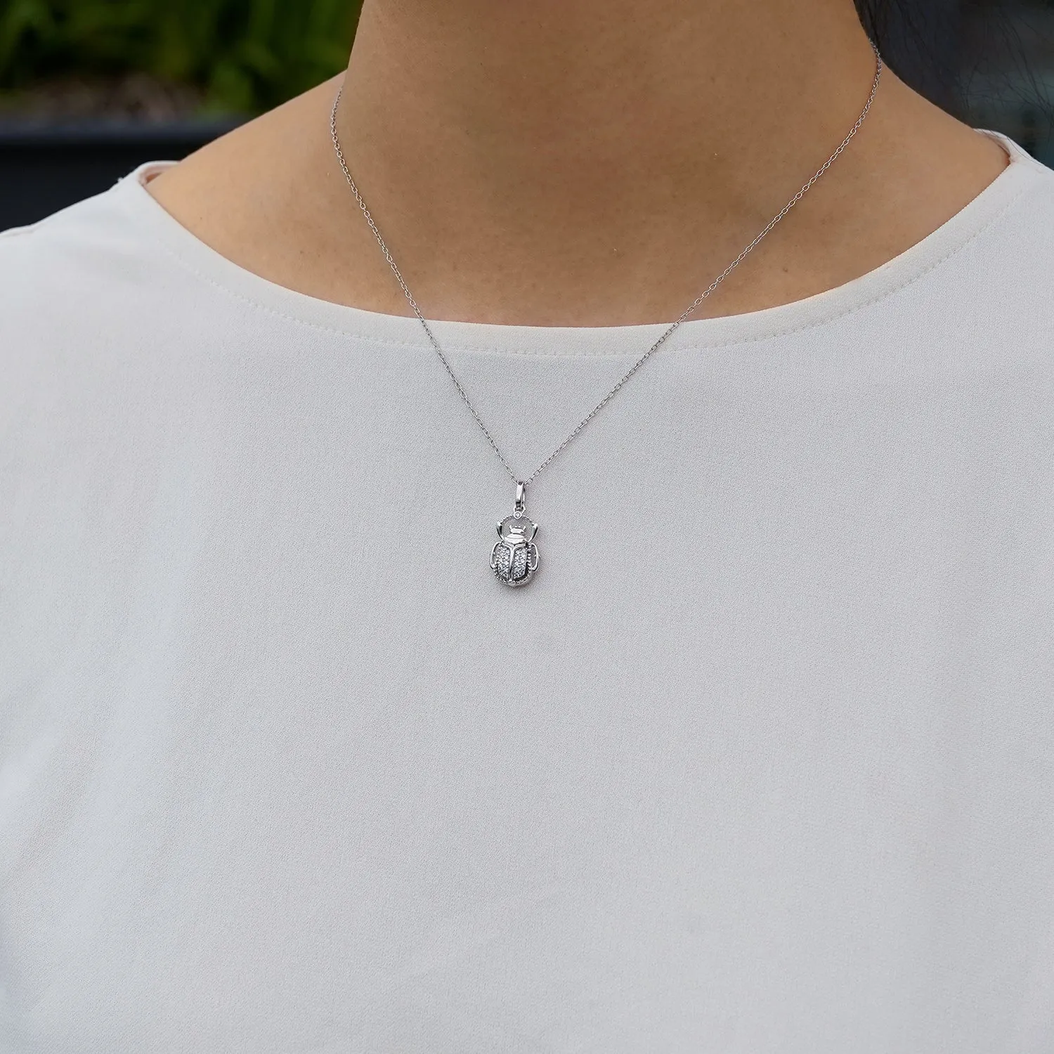 Hallmark Fine Jewelry Diamond Pave Scarab Pendant in Sterling Silver