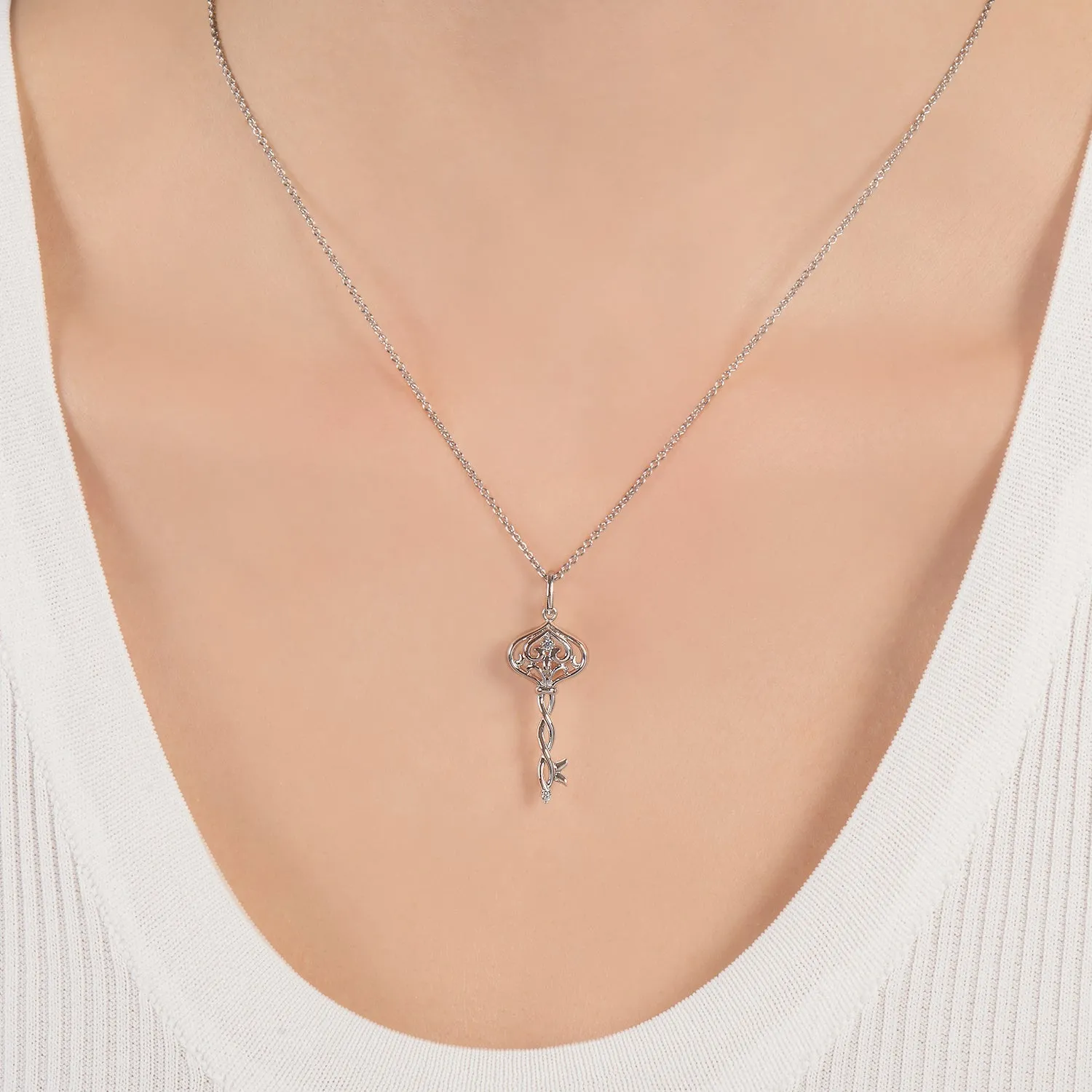 Hallmark Fine Jewelry Precious Lace Key Pendant in Sterling Silver with Diamonds