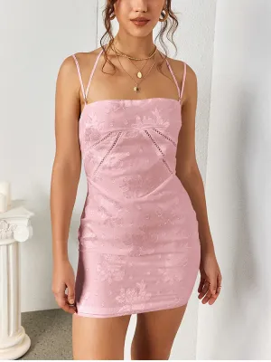 Halter Lace Up Spaghetti Straps Jacquard Dress