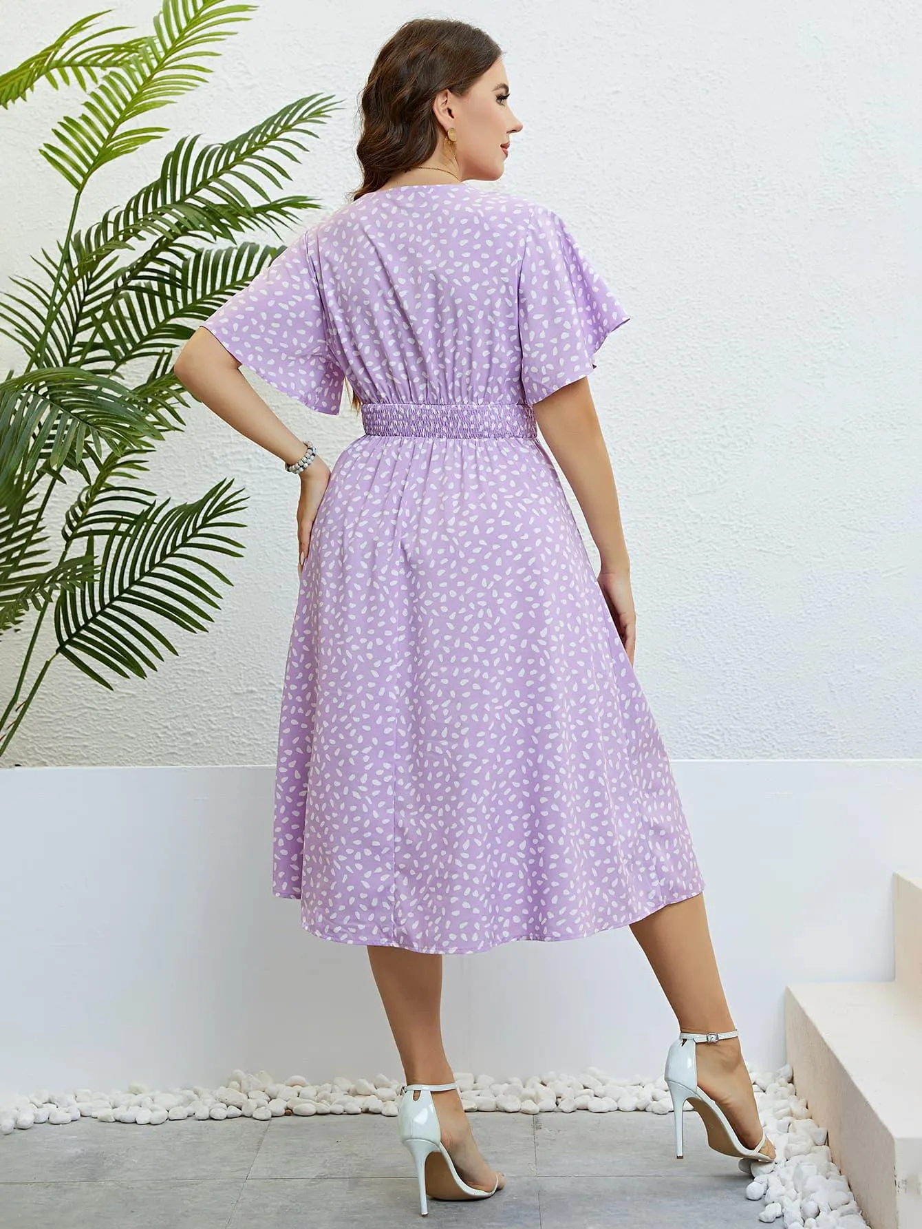 Hazel Blues® |  Printed Smocked Waist Surplice Dress