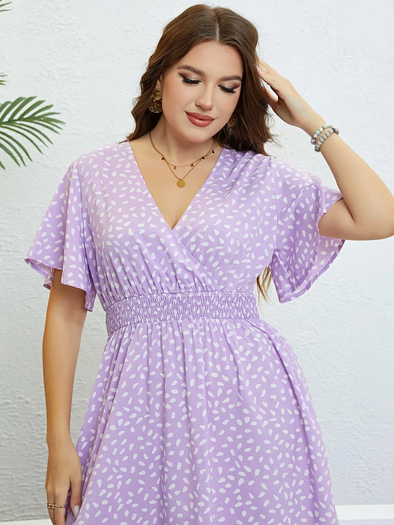 Hazel Blues® |  Printed Smocked Waist Surplice Dress