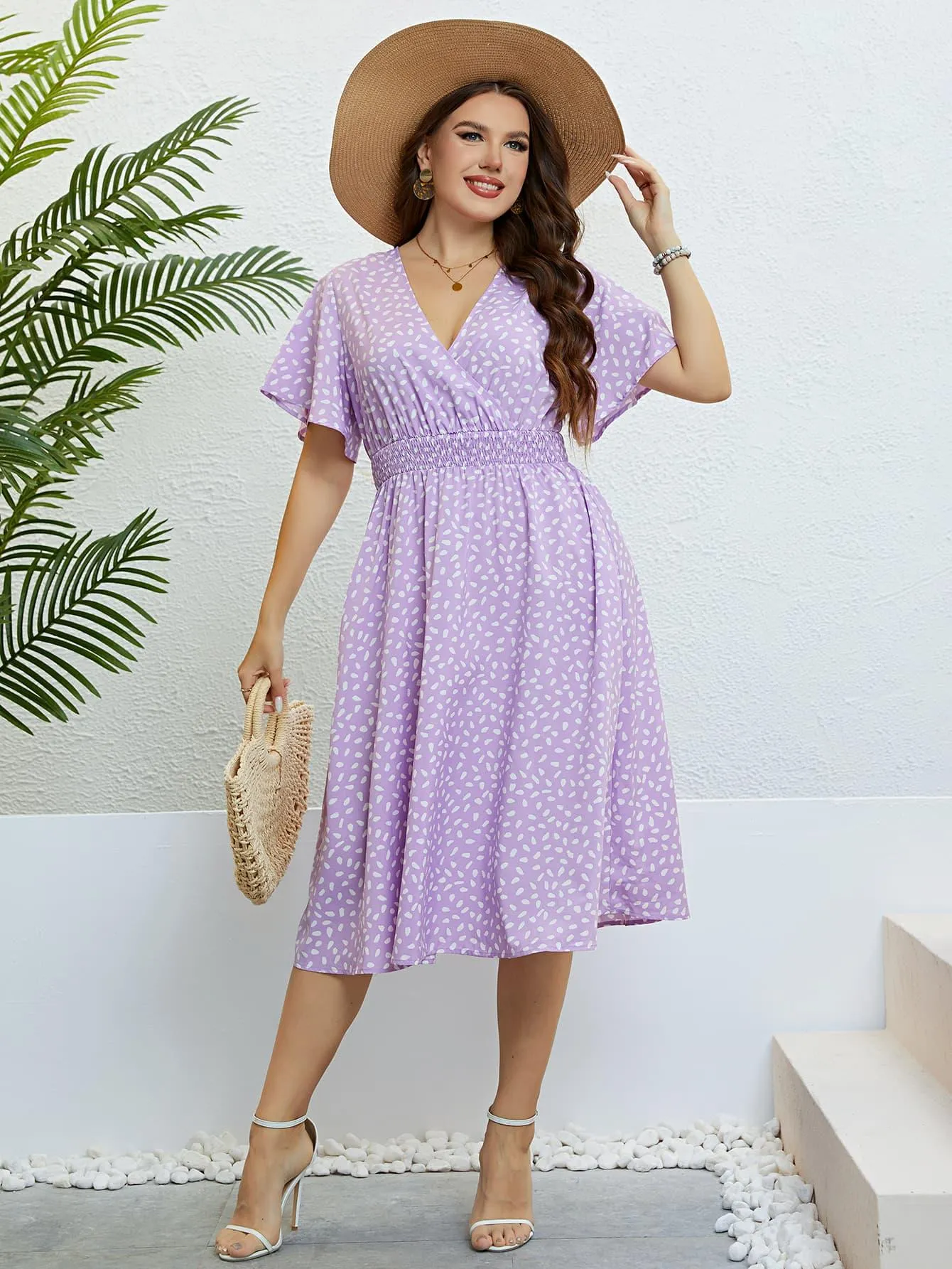 Hazel Blues® |  Printed Smocked Waist Surplice Dress