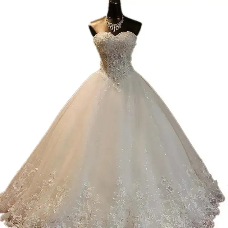High Quality See-Through Sexy Strapless Lace Up Wedding Dresses Ball Gowns Vestidos De Novia Plus Size Customized Dress