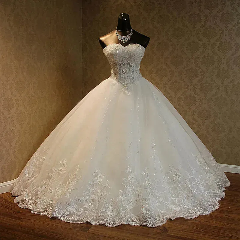 High Quality See-Through Sexy Strapless Lace Up Wedding Dresses Ball Gowns Vestidos De Novia Plus Size Customized Dress
