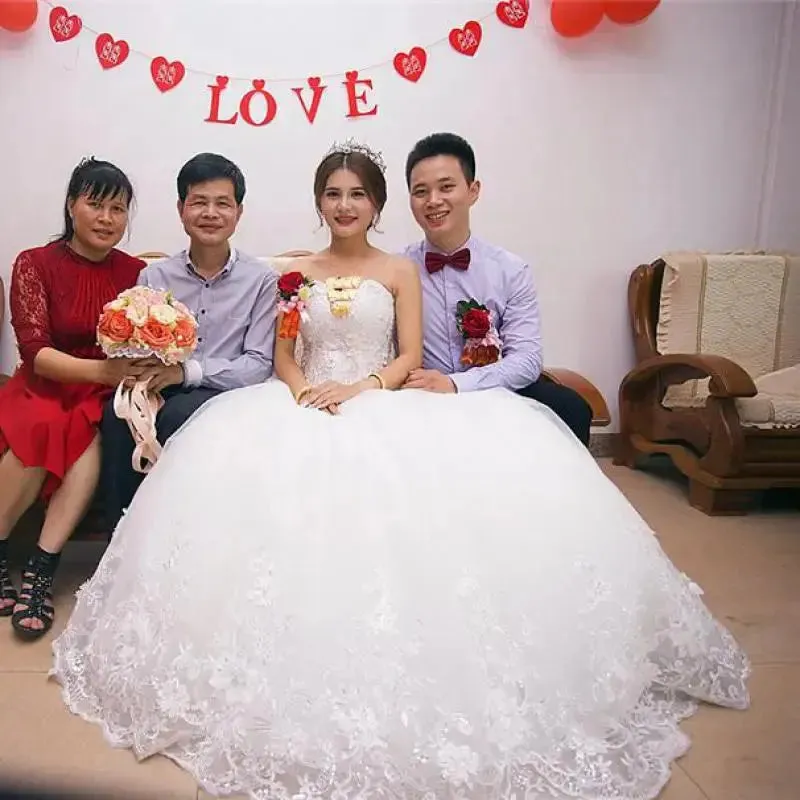 High Quality See-Through Sexy Strapless Lace Up Wedding Dresses Ball Gowns Vestidos De Novia Plus Size Customized Dress