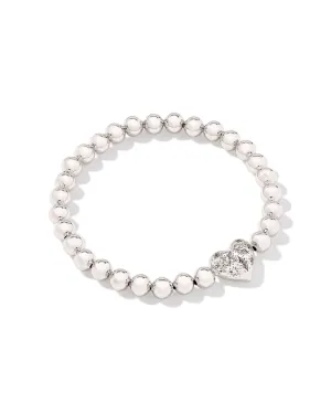 Holland Heart Stretch Bracelet in Silver White Crystal