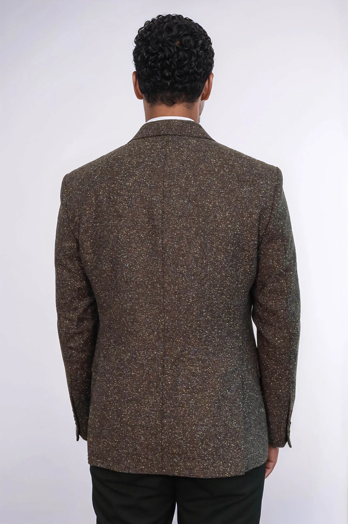 Houndstooth Pattern Wool Brown Men Blazer - Wessi