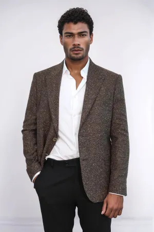 Houndstooth Pattern Wool Brown Men Blazer - Wessi