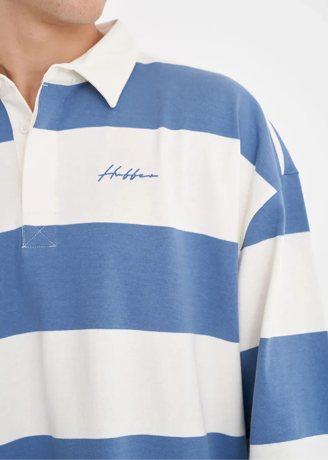 HUFFER Benson Long Sleeve Grand Rugby Jersey - Chalk/Denim