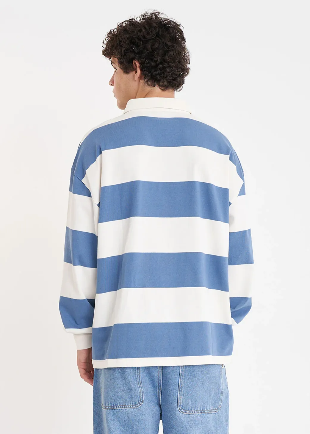 HUFFER Benson Long Sleeve Grand Rugby Jersey - Chalk/Denim