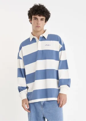 HUFFER Benson Long Sleeve Grand Rugby Jersey - Chalk/Denim