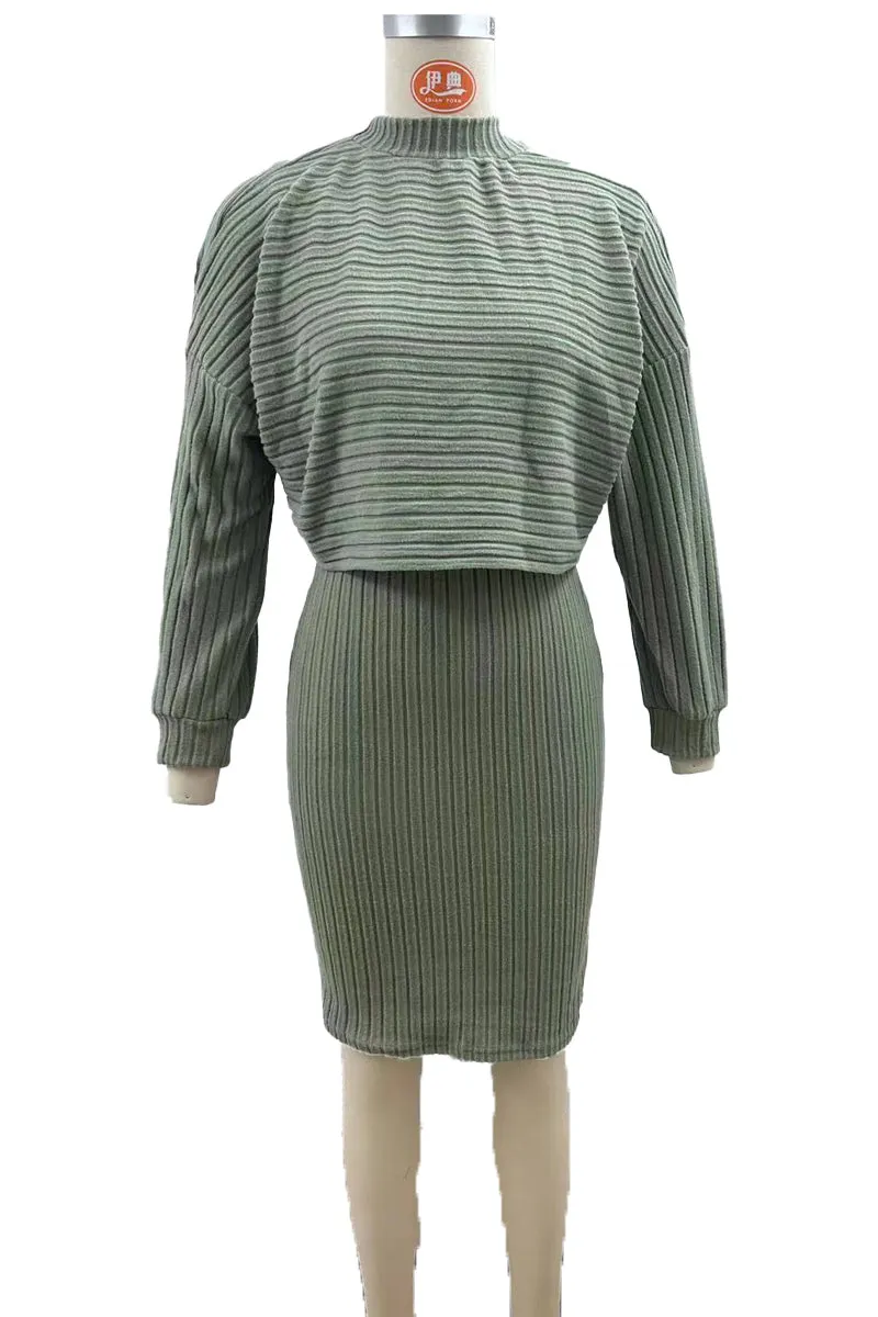 HUS1243 Ribbed Knit Two-Piece Set