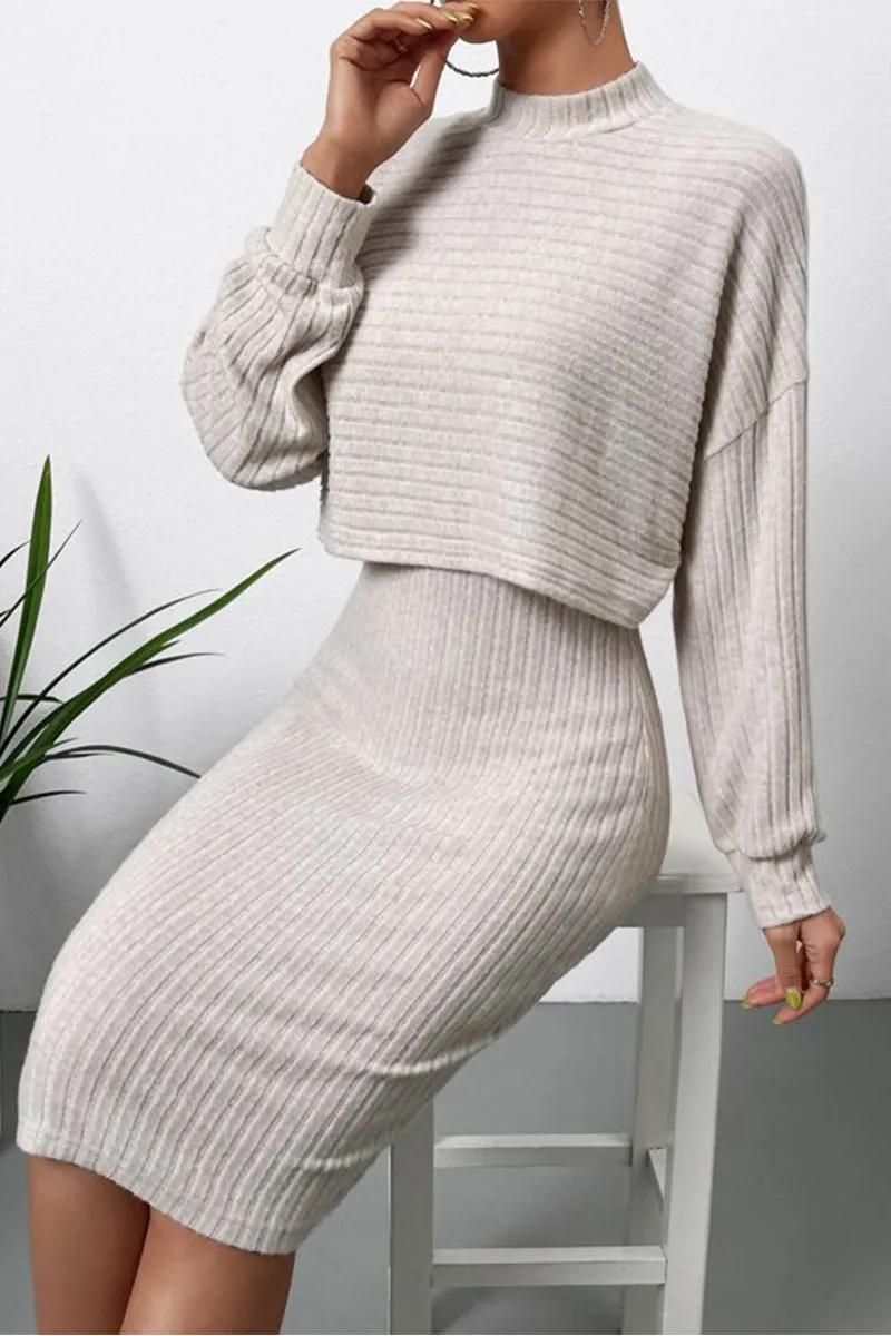 HUS1243 Ribbed Knit Two-Piece Set