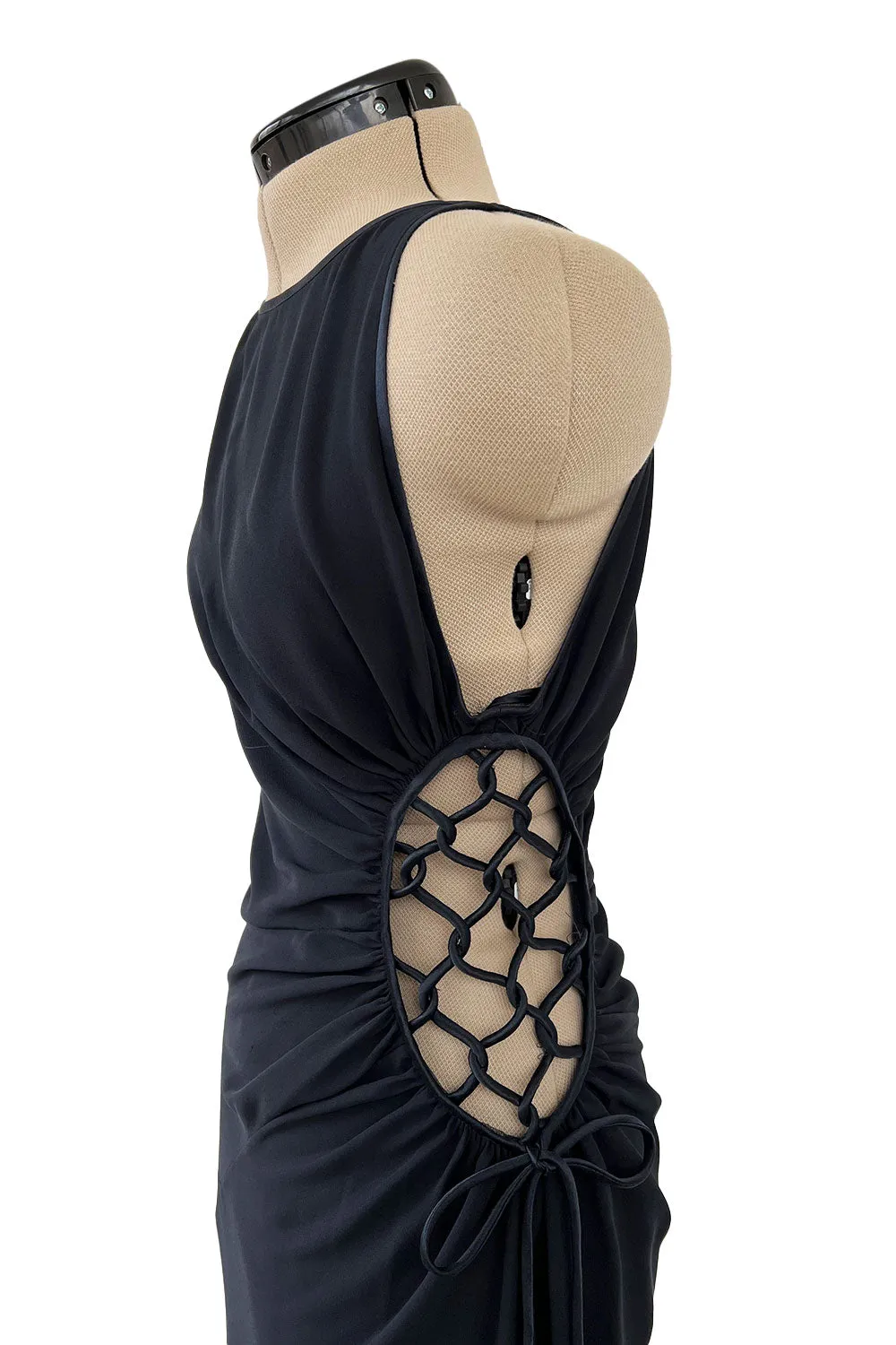 Incredible Spring 2004 Valentino Deep Blue Bias Cut Dress w Open Side Laced Cut Out