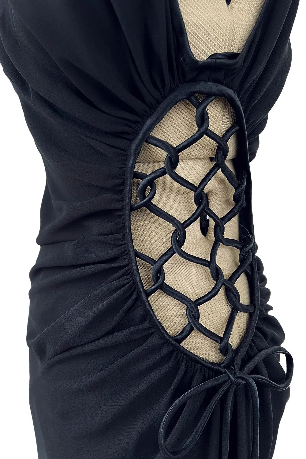 Incredible Spring 2004 Valentino Deep Blue Bias Cut Dress w Open Side Laced Cut Out