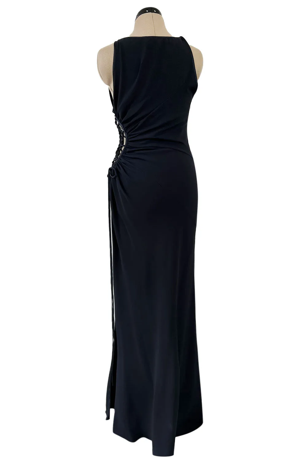 Incredible Spring 2004 Valentino Deep Blue Bias Cut Dress w Open Side Laced Cut Out