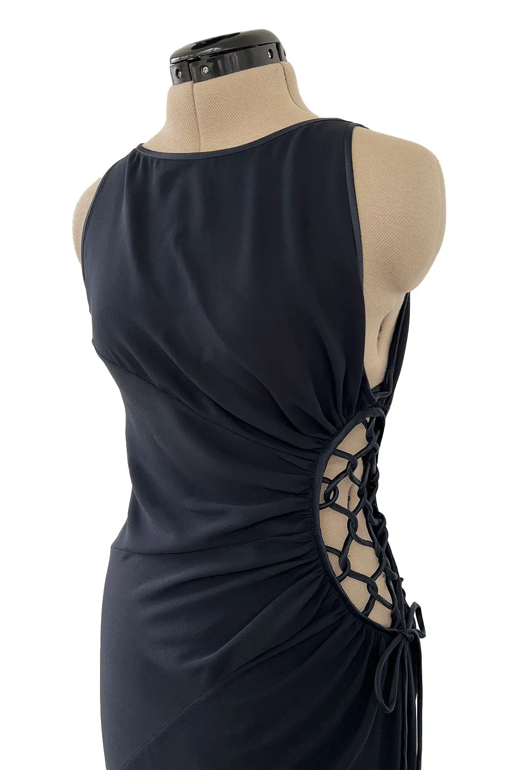 Incredible Spring 2004 Valentino Deep Blue Bias Cut Dress w Open Side Laced Cut Out